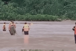 Tin tức trong ngày - Video: Nghẹt thở khoảnh khắc lực lượng cứu hộ vượt dòng nước xiết cứu 2 cụ già thoát chết