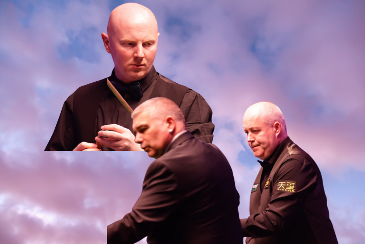 Anthony McGill (ảnh cao nhất) đánh bại cơ thủ 4 lần vô địch thế giới John Higgins (bên phải)