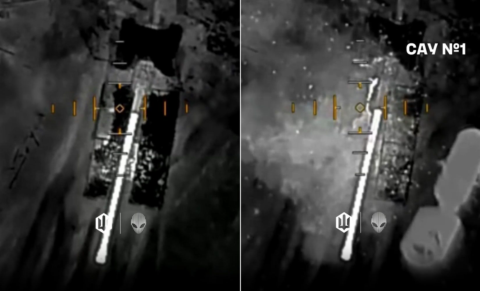 UAV Ukraine thả thuốc nổ xuống vị trí pháo tự hành Koksan do Triều Tiên cung cấp cho quân đội Nga. Ảnh chụp màn hình video.