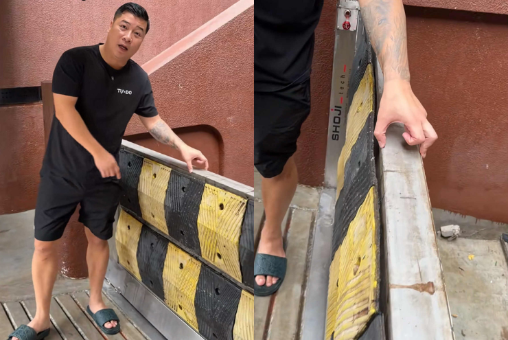 Anh Tuấn giới thiệu chiếc cửa chống ngập giúp căn nhà gia đình anh khô cong dù Hà Nội khắp nơi chìm trong "biển nước" do bão số 10 Bualoi.