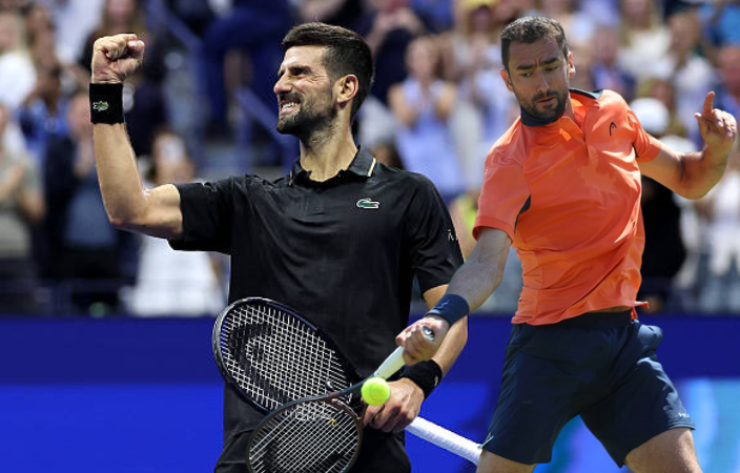 21 lần gặp Cilic (áo cam) trước đó, Djokovic (áo đen) thắng 19 lần