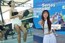 Thể thao - Cô gái "vén váy" chơi pickleball, xuất hiện làm nóng giải PPA Tour Vietnam Cup