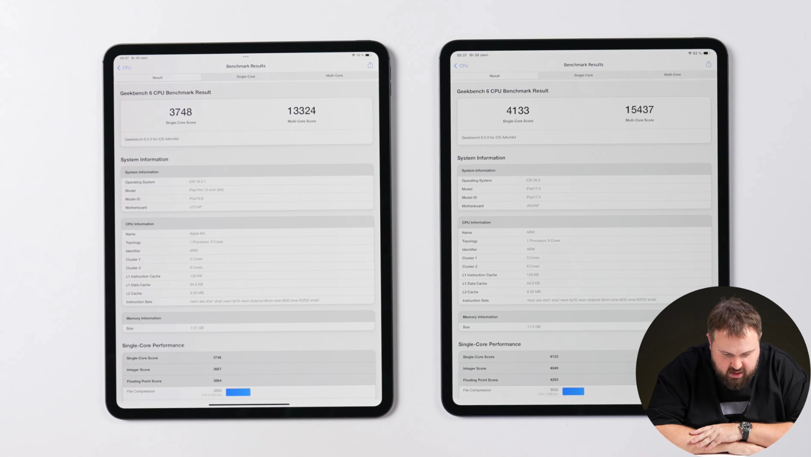 iPad Pro M5 (phải) có hiệu năng mạnh hơn iPad Pro M4.