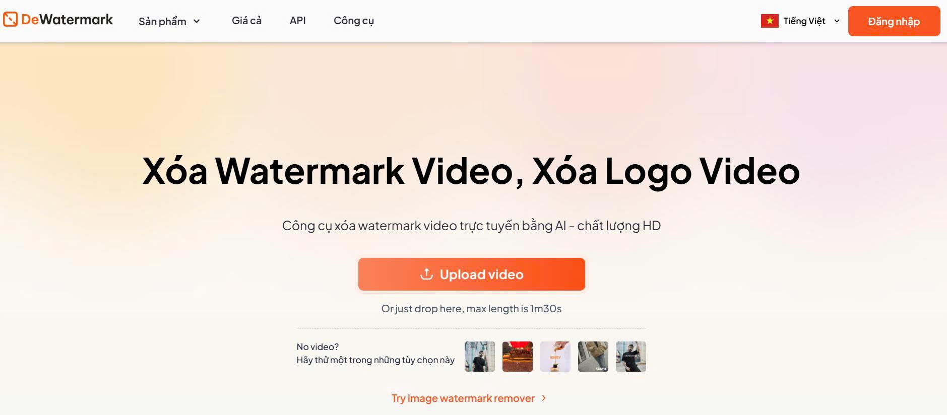 Giao diện trực quan, dễ sử dụng của công cụ xóa watermark video tự động Dewatermark
