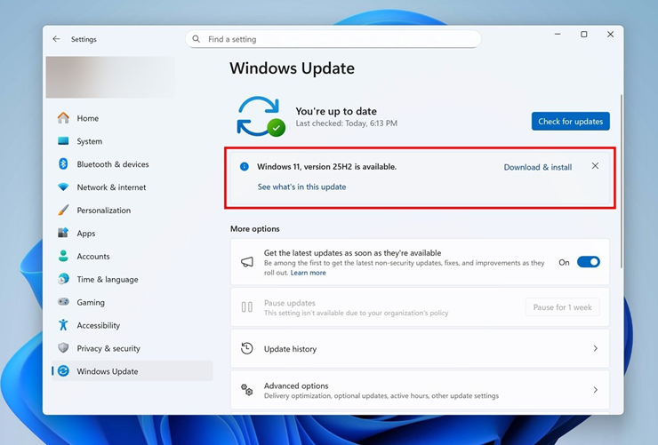 Windows 11 25H2 đã dần được triển khai.