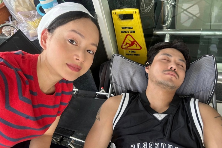 Diễn viên Lan Phương "dìm hàng" Thanh Sơn trong lúc anh đang chợp mắt ở hậu trường. 