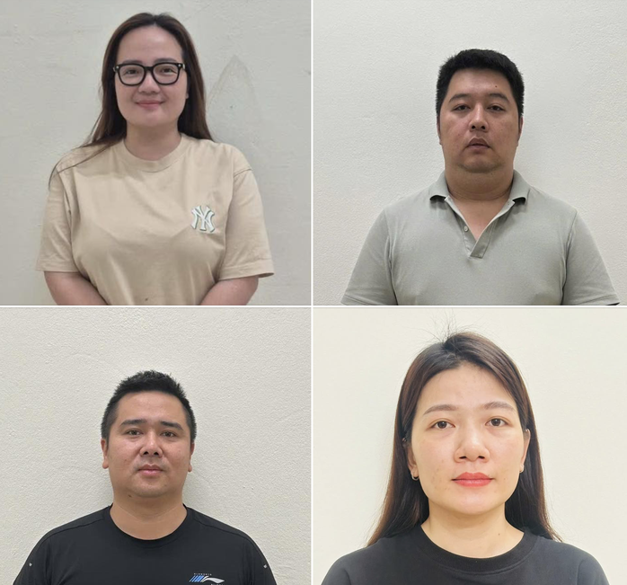 Bị can Hoàng Hường, Nguyễn Duy Khánh, Nguyễn Hoài Nam và Nguyễn Thị Thoa (ảnh từ trái qua phải, từ trên xuống dưới). Ảnh: Bộ Công an