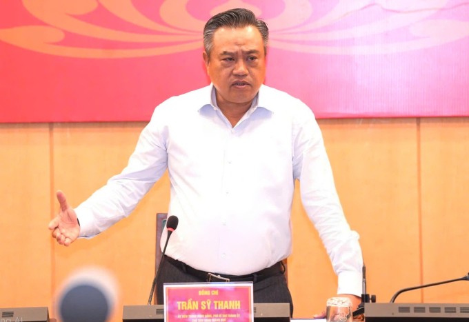 Chủ tịch UBND TP Hà Nội Trần Sỹ Thanh tại cuộc họp chiều 5/10. Ảnh: Phạm Linh