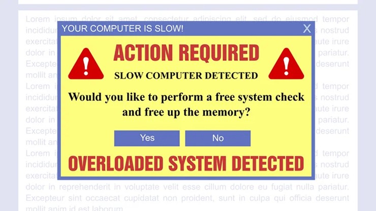 Cảnh báo có thể hiện ra, nhưng là giả mạo do phần mềm độc hại thực hiện.