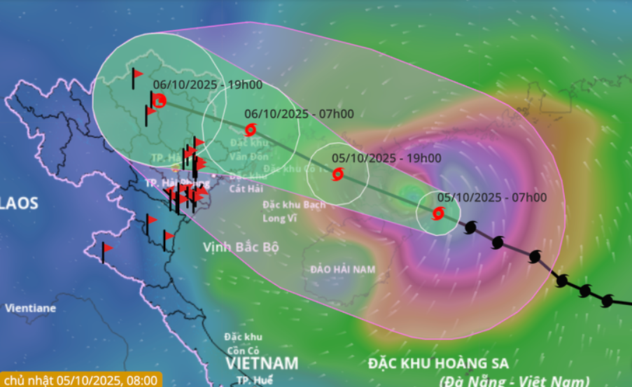 Dự báo vị trí và hướng di chuyển bão Matmo lúc 7h sáng 5-10.