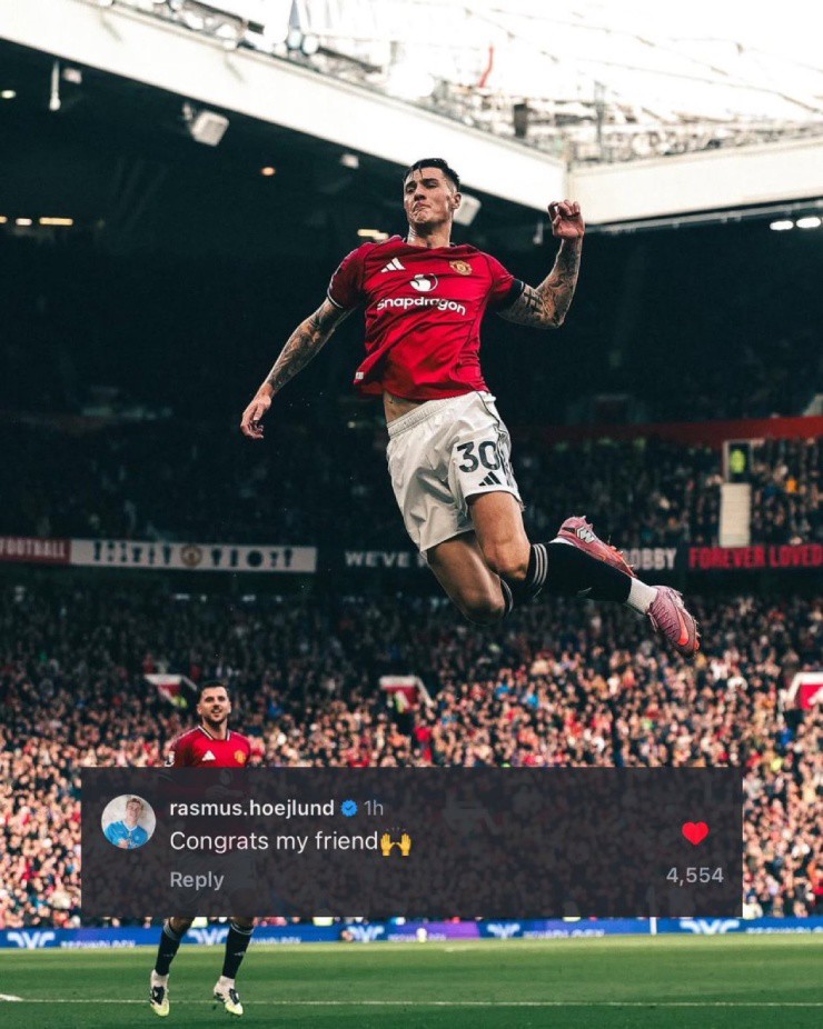 Hojlund chúc mừng Sesko trên mạng xã hội