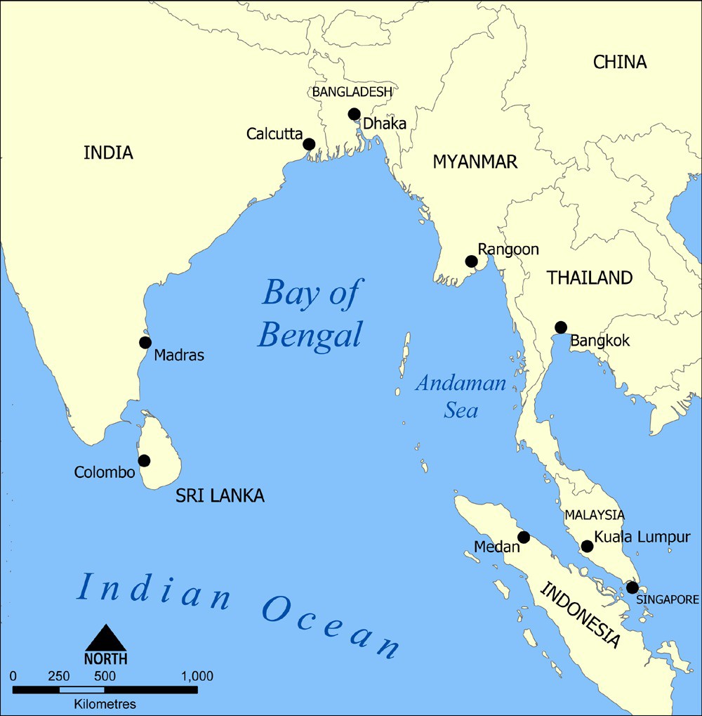 Địa hình dạng phễu của vịnh Bengal. Ảnh: Wikipedia
