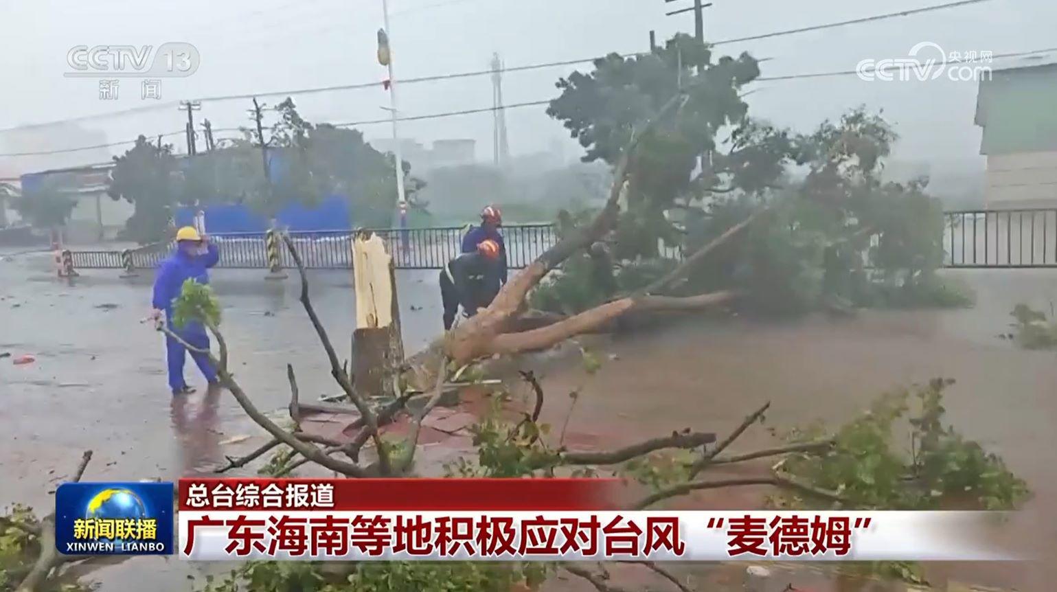 Gió quật gãy cây lớn trong bão Matmo (ảnh: CCTV)