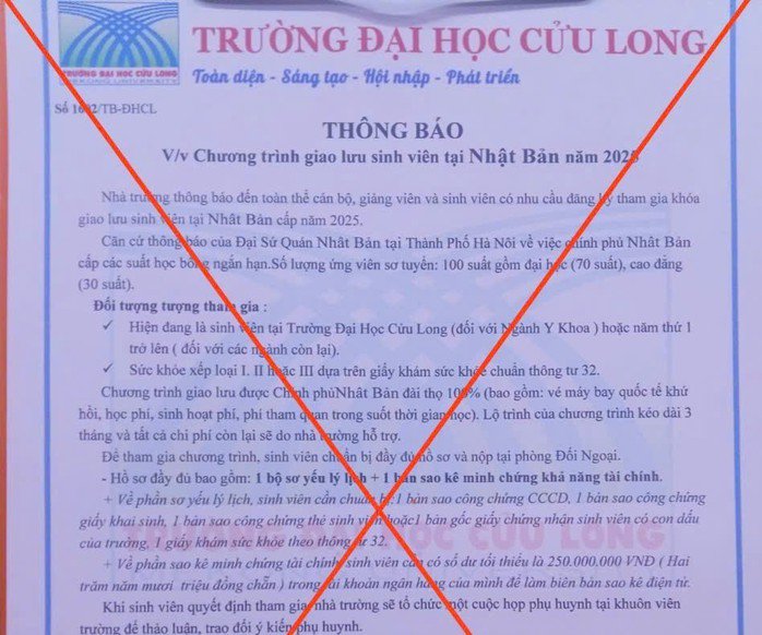 Thông báo giả mạo Trường ĐH Cửu Long