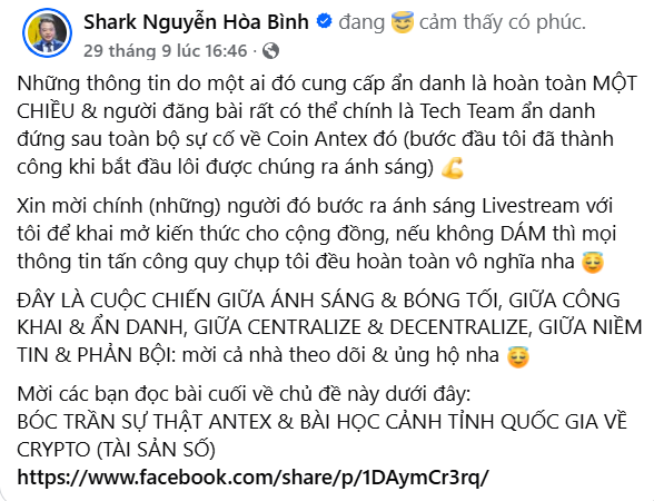 Shark Bình muốn người đả kích ông trong bóng tối ra livestream cùng để làm rõ câu chuyện