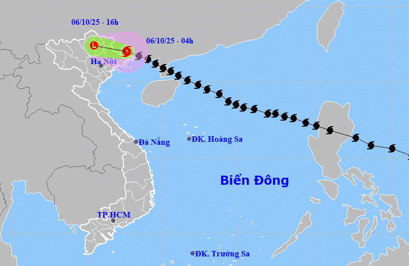 Bão số 11 đang suy yếu nhanh, cập nhật sáng 6/10. Nguồn: NCHMF