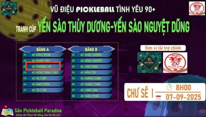 Ông Phượng được cho là có tên trong bảng thi đấu giải "Vũ điệu Pickleball tình yêu 90+"