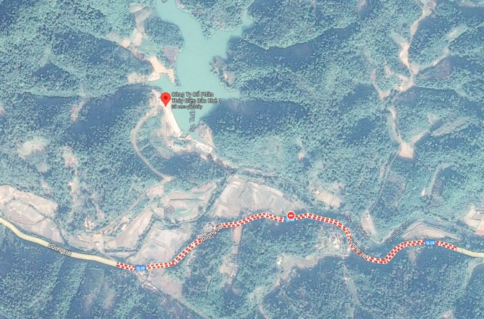 Chấm đỏ là vị trí Thủy điện Bắc Khê 1. Ảnh: Gmap