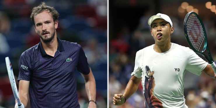 Medvedev (bên trái) rất muốn thắng Tien (bên phải)