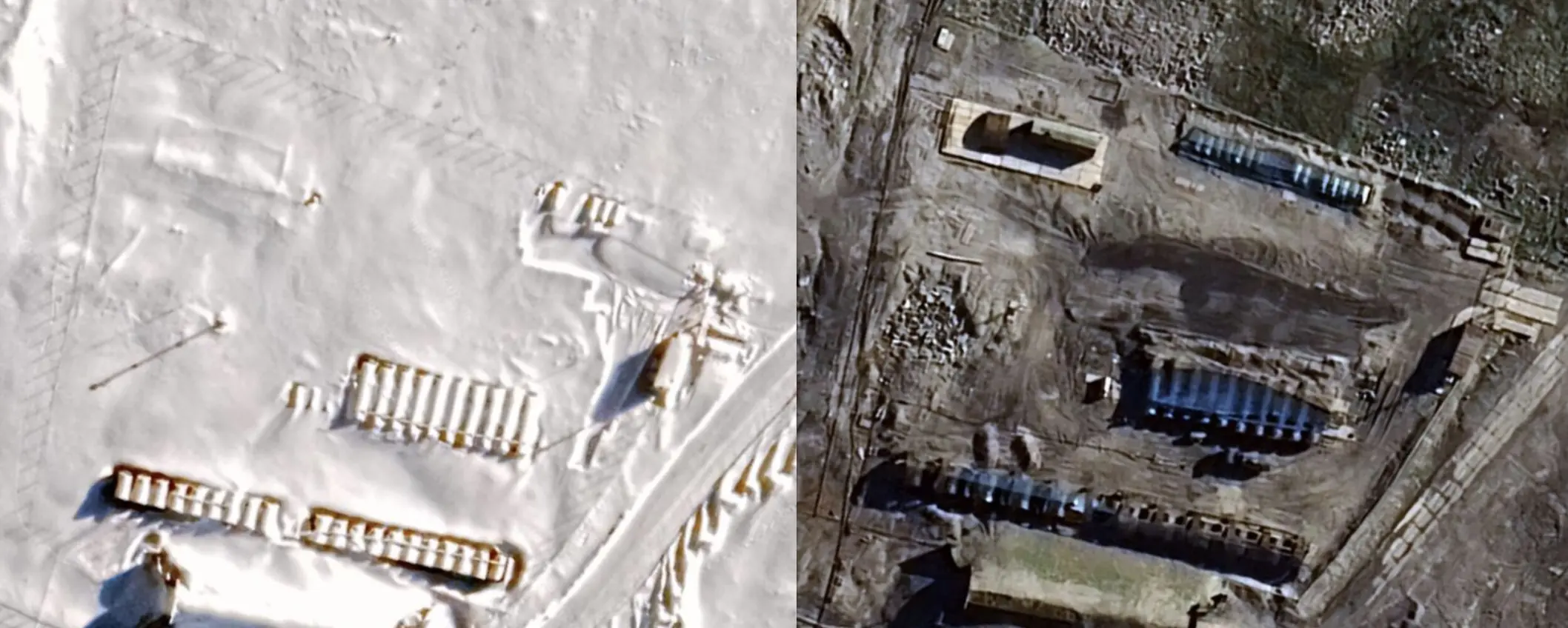 Các ảnh chụp vệ tinh trước đây không cho thấy các lưới bảo vệ bằng kim loại tại quần đảo Novaya Zemlya. Ảnh: Google Earth/The Barents Observer.