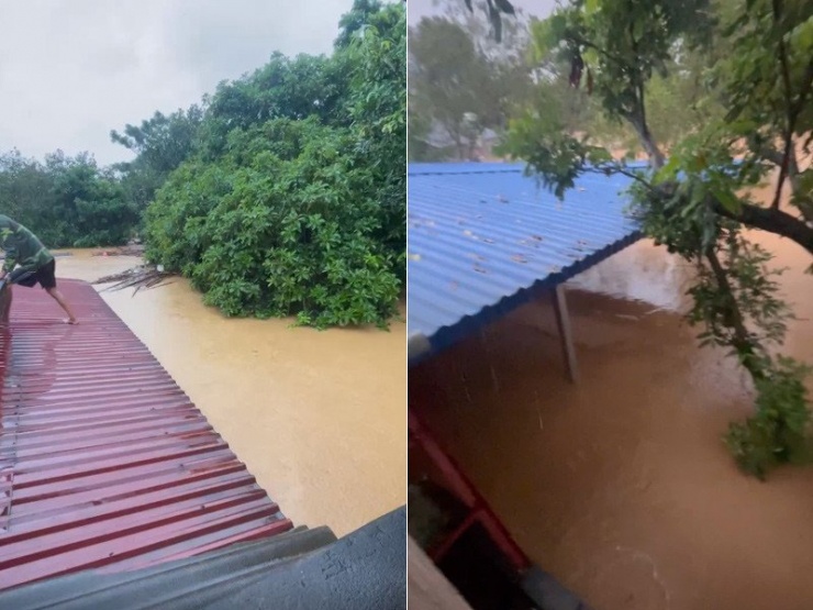 Nước ngập lên đến mái nhà ở xã Trại Cau