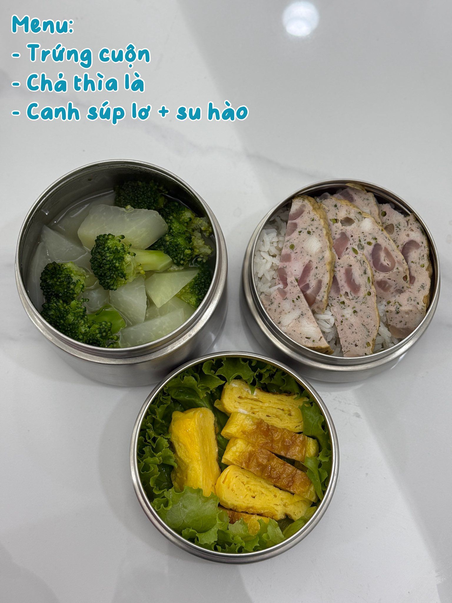Trứng cuộn - Chả thìa là - Canh súp lơ,&nbsp;su hào