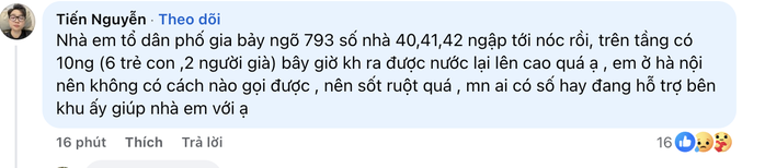 Một người dân Thái Nguyên kêu cứu các lượng lượng cứu hộ đến hỗ trợ cứu người thân. Ảnh: OFFB