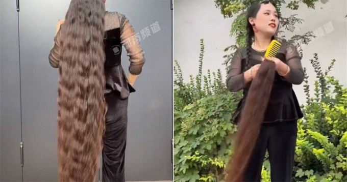 Mái tóc dài hơn 2 m tốn không ít công sức chăm sóc của bà mẹ U40.