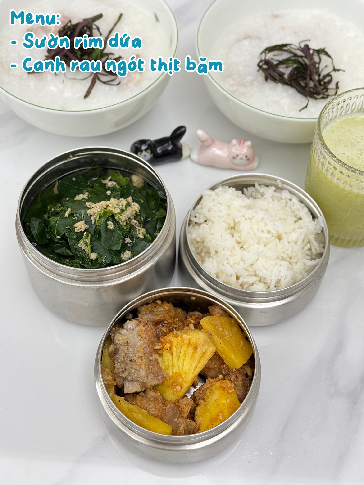 Sườn rim dứa - Canh rau ngót thịt băm
