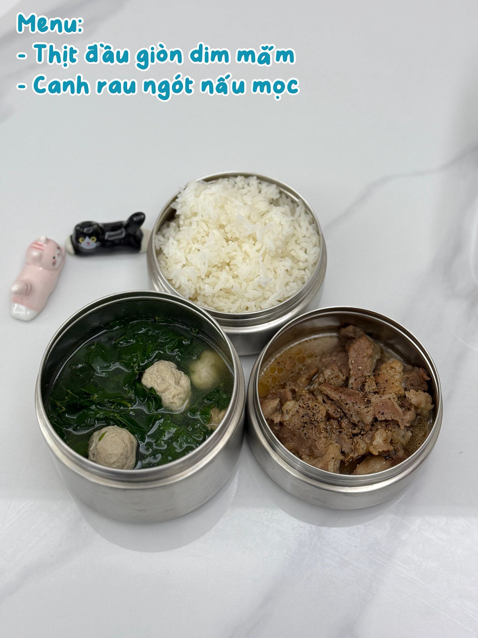 Thịt đầu giòn dim mắm - Canh rau ngót nấu mọc