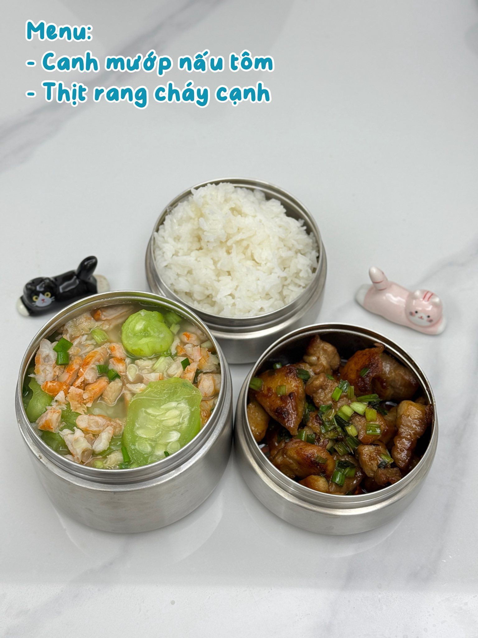 Thịt rang cháy cạnh - Canh mướp nấu tôm