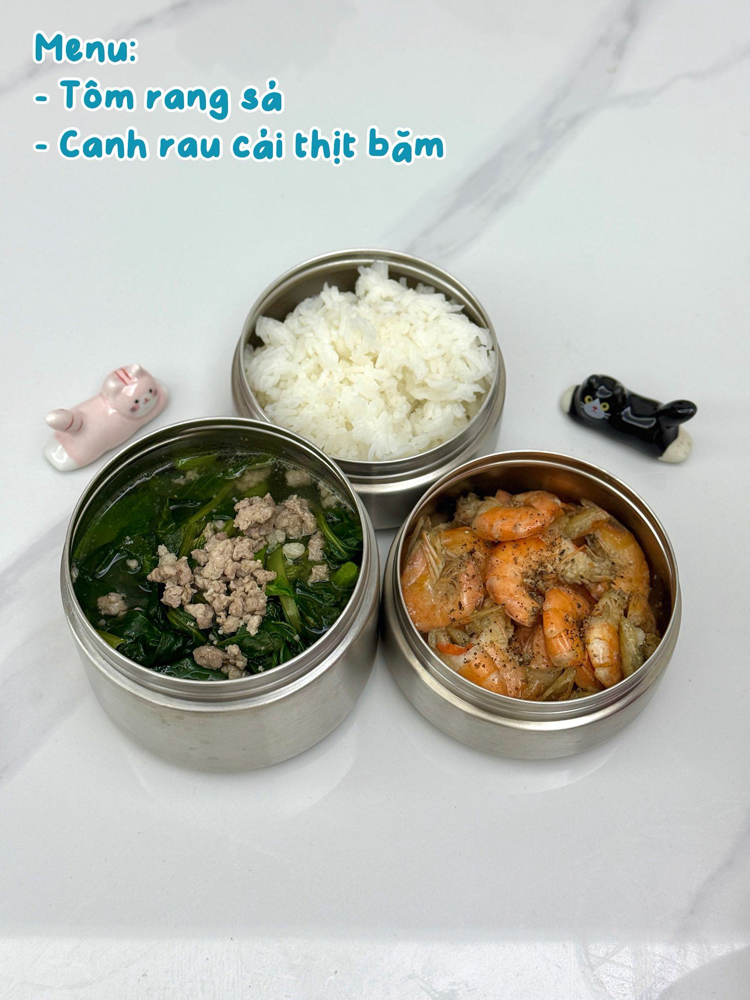 Tôm rang sả - Canh rau cải thịt băm