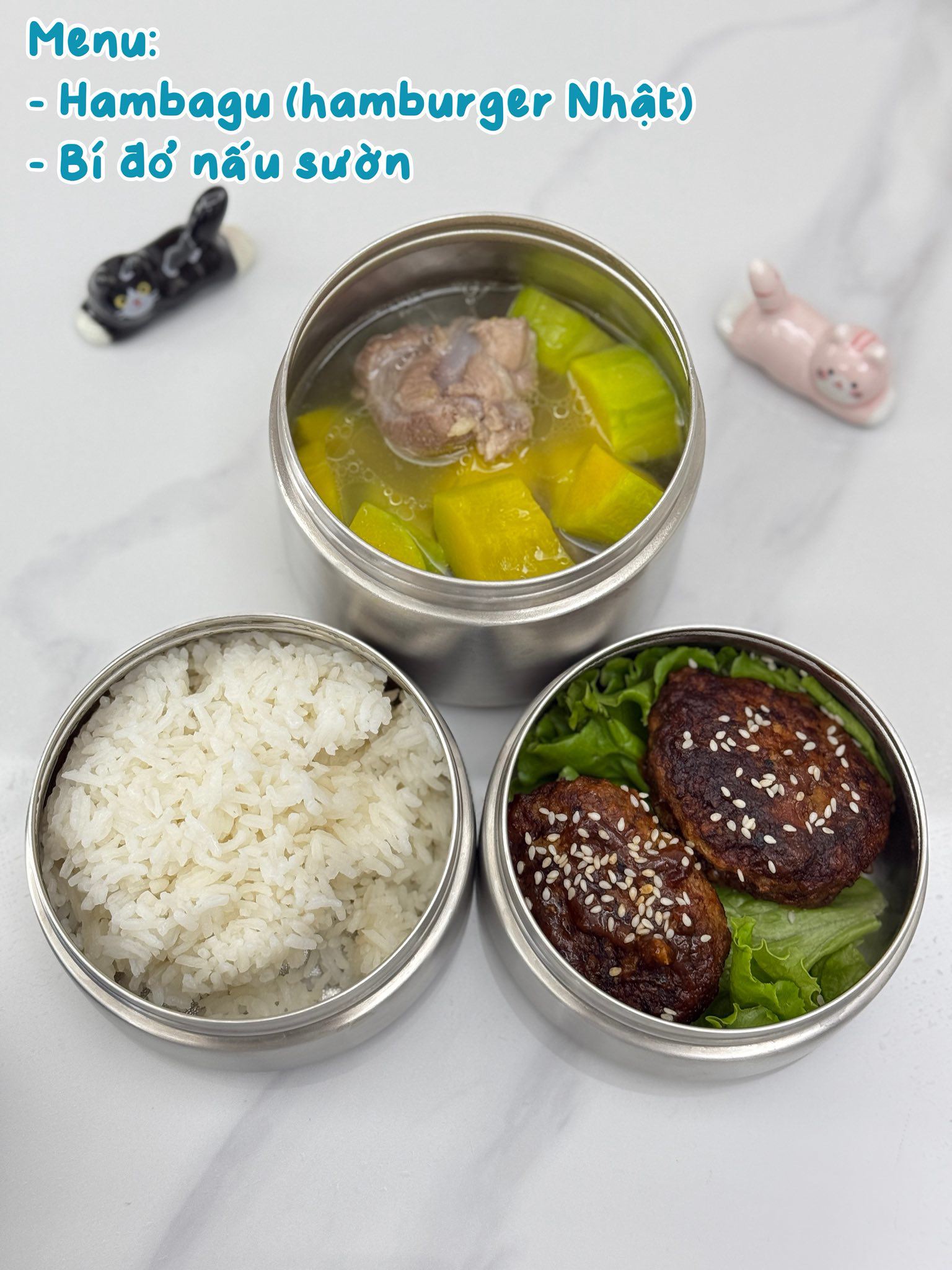 Hambagu (Hamburger Nhật) - Canh bí đỏ nấu sườn