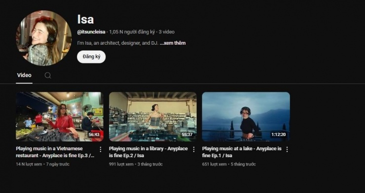 Trang YouTube của Isa.