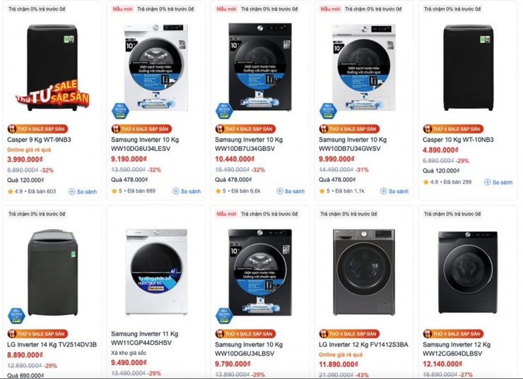 Nhiều mẫu máy giặt giảm giá mạnh. 