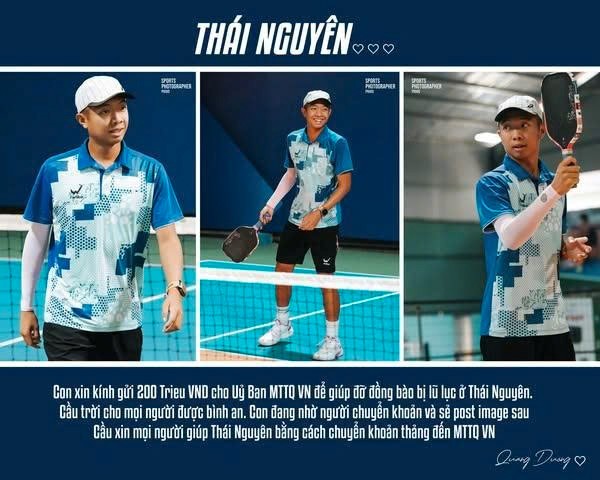Trước sự khó khăn của người dân miền Bắc, hai tay vợt pickleball nổi tiếng Quang Dương và Trương Vinh Hiển đã có nghĩa cử cao đẹp, ủng hộ bà con vượt lũ. (Ảnh: Phi Võ)