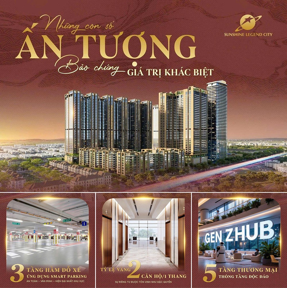 Không chỉ sở hữu thiết kế nổi bật với facade kính Low-E 3 lớp chạm sàn, Sunshine Legend City là dự án đầu tiên tại khu vực có đến 3 tầng hầm đỗ xe quy mô lớn ứng dụng công nghệ Smart Parking tiên tiến, mật độ thang máy lý tưởng, trung bình khoảng 2 căn hộ/thang/tầng