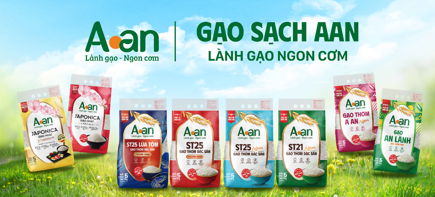 Hình ảnh Gạo sạch Aan trong bộ nhận diện thương hiệu mới