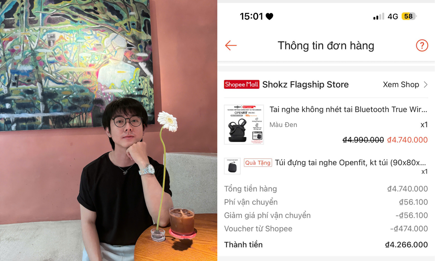 Một đơn hàng tai nghe chính hãng từ Shopee Mall giúp Hào tiết kiệm đến 500.000 đồng.