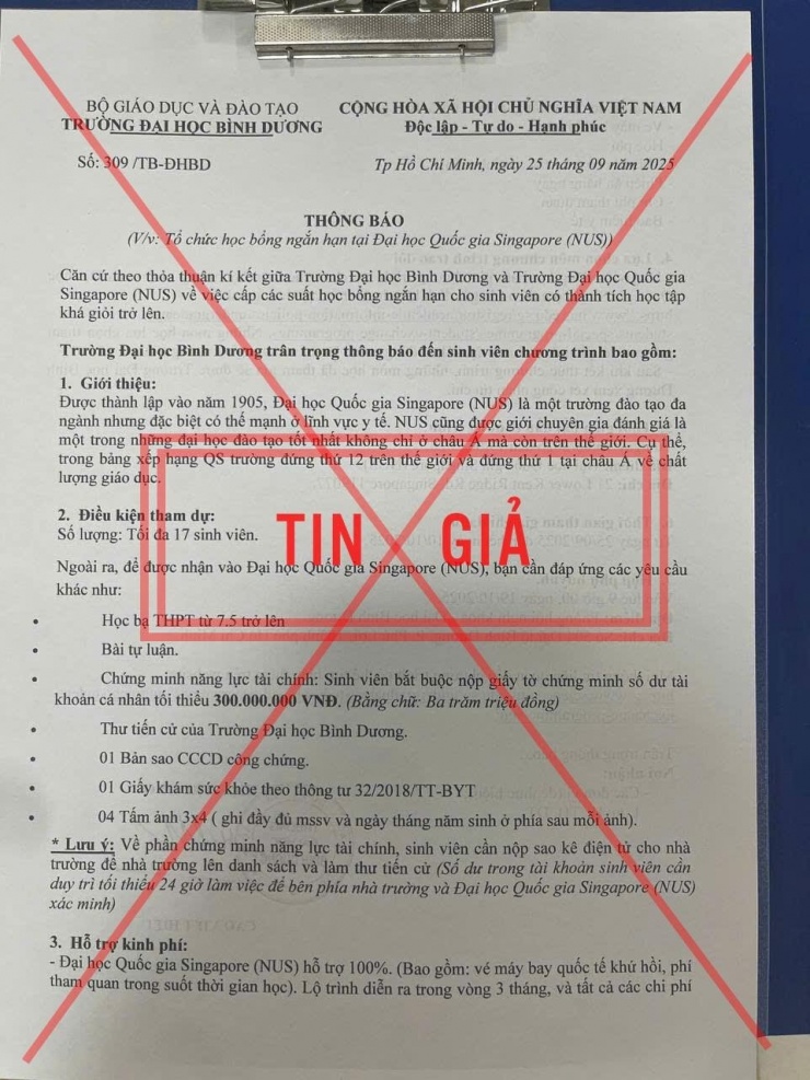 Giả mạo thông báo của trường đại học ở TPHCM để tuyển du học sinh - 1