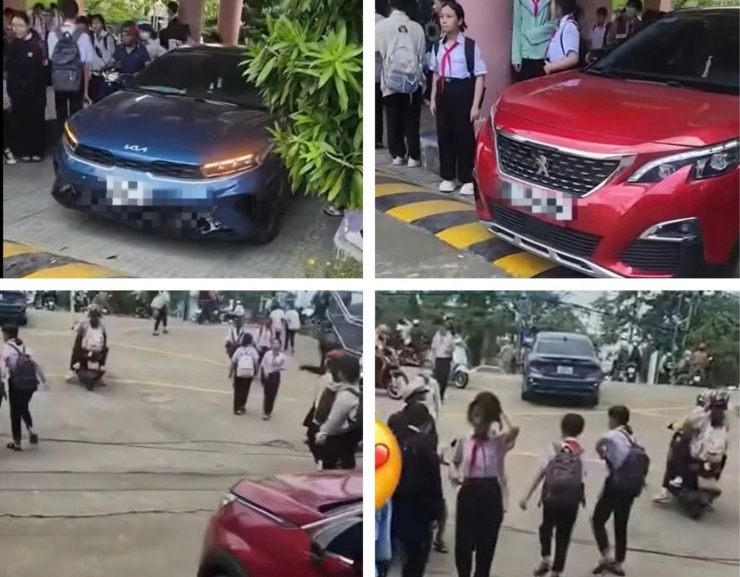 Ô tô lách qua nhiều học sinh