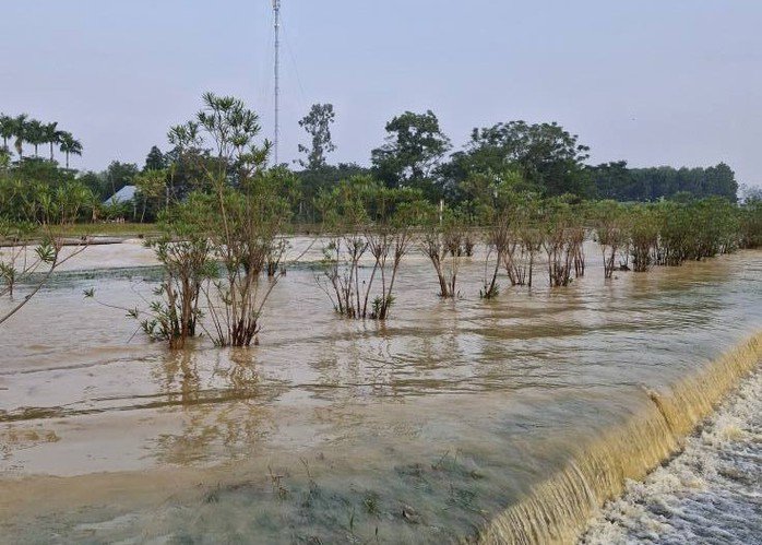 Nước chảy tràn qua cao tốc Hà Nội - Thái Nguyên. Nguồn: MXH