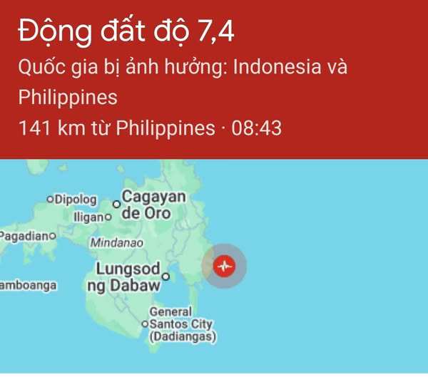Vị trí xảy ra trận động đất ở Philippines.