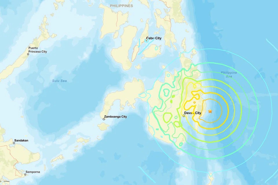 Khu vực xảy ra động đất mạnh ở Philippines ngày 10/10. Ảnh: SCREENGRAB FROM USGS