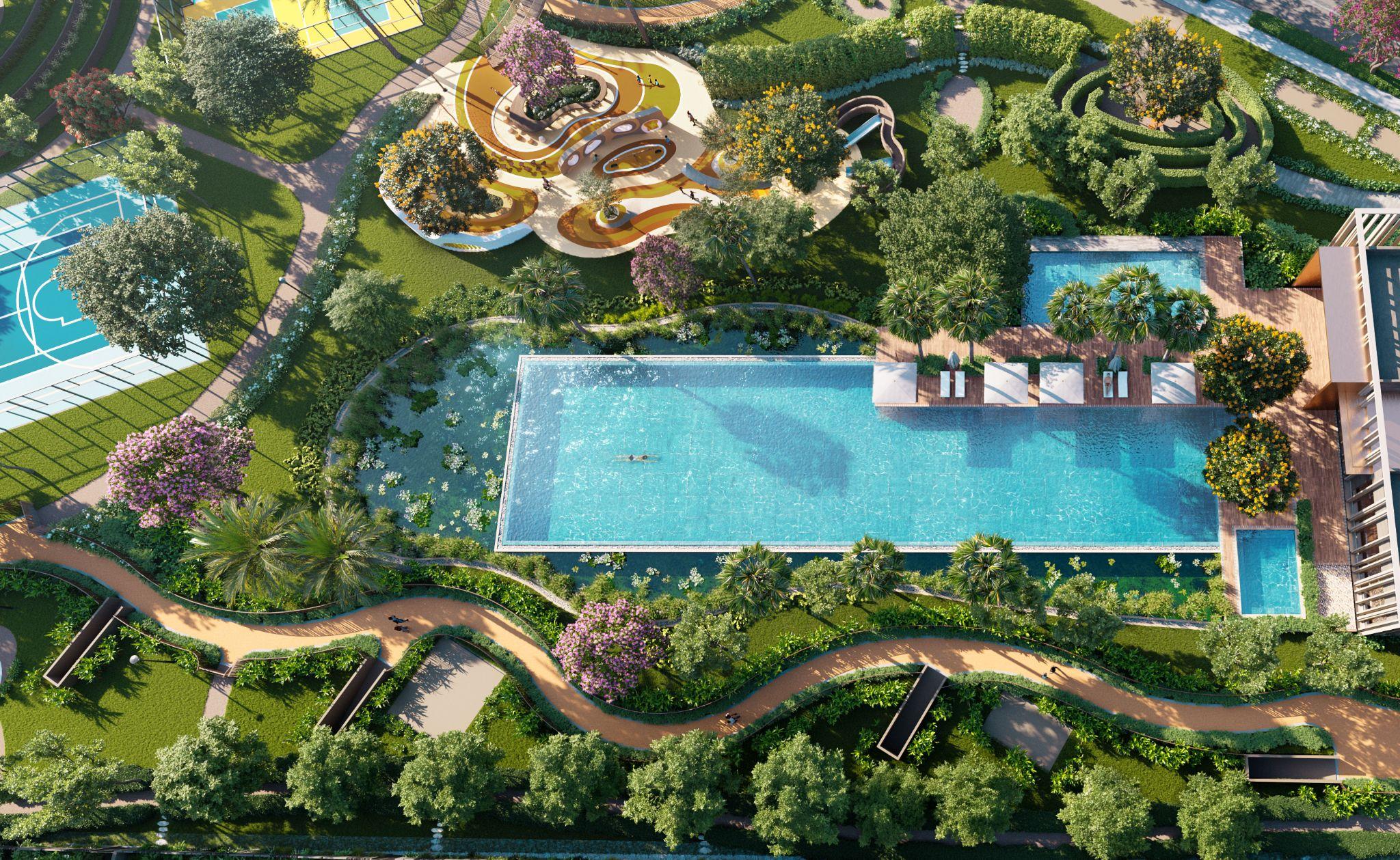 Hệ tiện ích tại Clubhouse The Fullhaus và công viên trung tâm được quy hoạch liền mạch, mở ra nhịp sống tràn đầy cảm hứng cho mọi thế hệ cư dân. Ảnh: CapitaLand.
