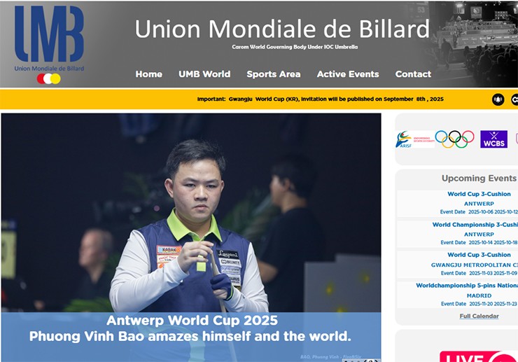 Trang chủ của UMB đăng tải thông tin về Bao Phương Vinh