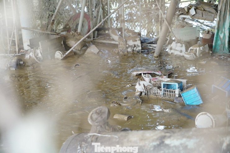 Tại Công ty CP Phú Long (xã Trung Giã), hàng chục mô tô điện ngập sâu trong nước. Ước tính thiệt hại hàng trăm triệu đồng.