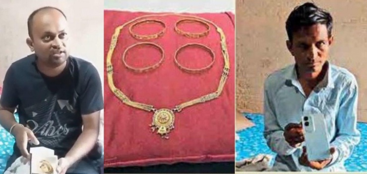 Bhushan Rajpur, số trang sức bằng vàng và Amin Sheikh với chiếc điện thoại mới.