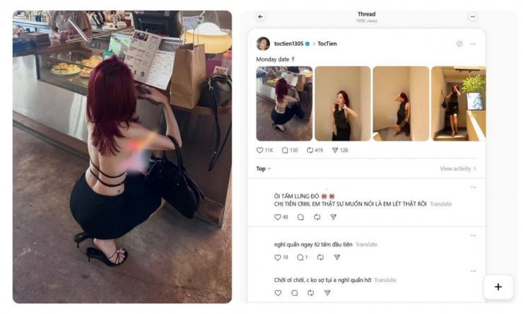 Đáng chú ý là khoảnh khắc Tóc Tiên tạo dáng ngồi, khoe hình thể săn chắc từ phía sau - kiểu pose dáng được giới influencer quốc tế tích cực lăng xê mùa Hè vừa rồi.