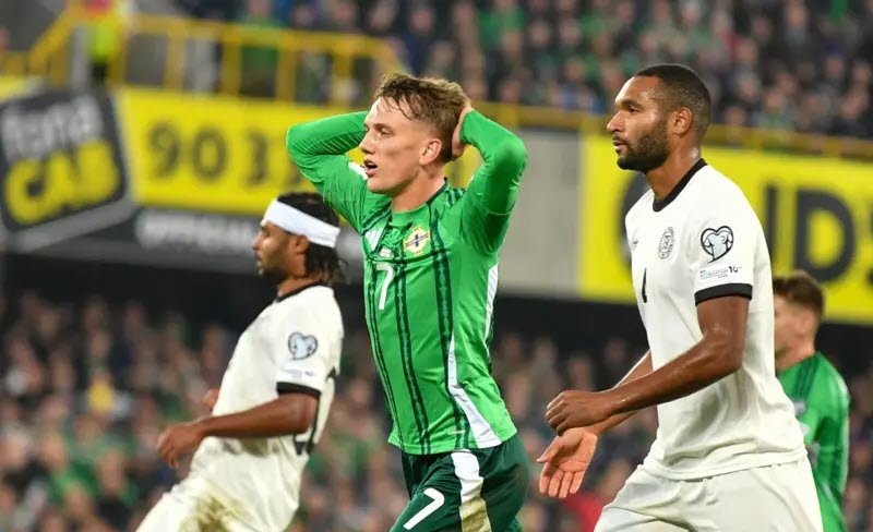 Các cầu thủ Bắc Ireland tiếc nuối khi uy hiếp khung thành Đức suốt cả hiệp 2 nhưng không ghi được bàn